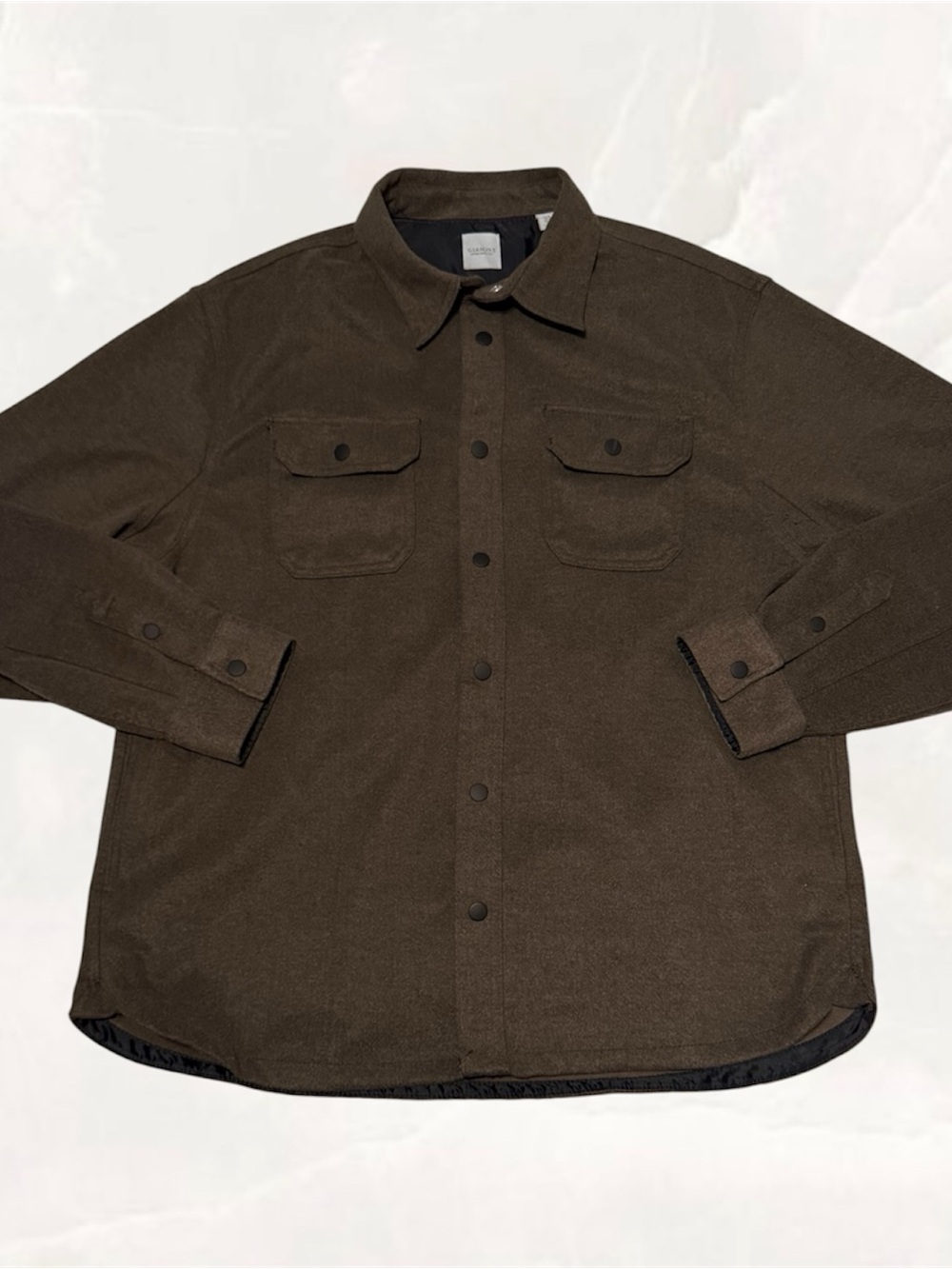 Worn Once Giasone Brown Long Sleeve Cotton Knit Button Up Shirt Mens XL
